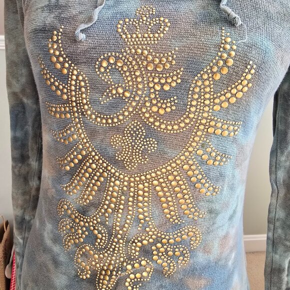 Free Society Boston Proper Burnout Camo Embellished Hoodie Yoga Sweatshirt Small - Picture 2 of 5